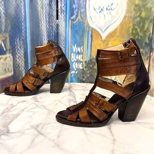 Freebird Breez Strappy Leather Gladiator Sandal Heels Brown Multi 8 EUC